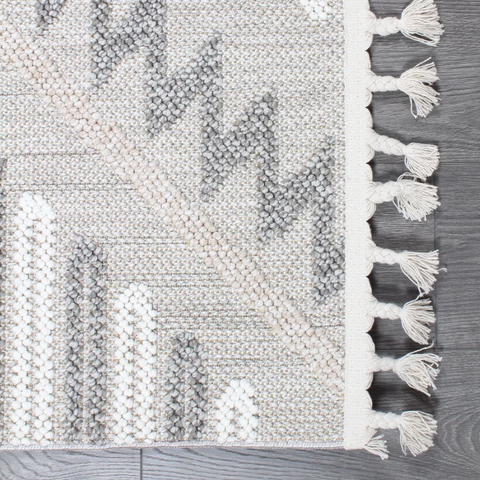 Boho BH-7 Gri Krem Bukle Dokuma Modern Makine Halısı