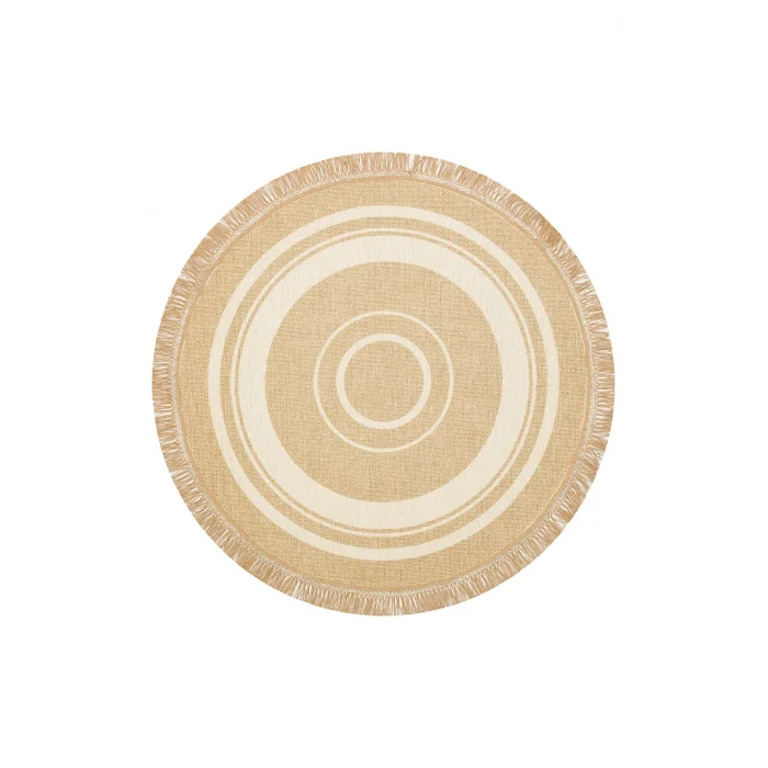 Brooklyn Brk 09 Ivory Q Yuvarlak Hasır Görünümlü Kaymaz Renkli Dokuma Modern Kilim