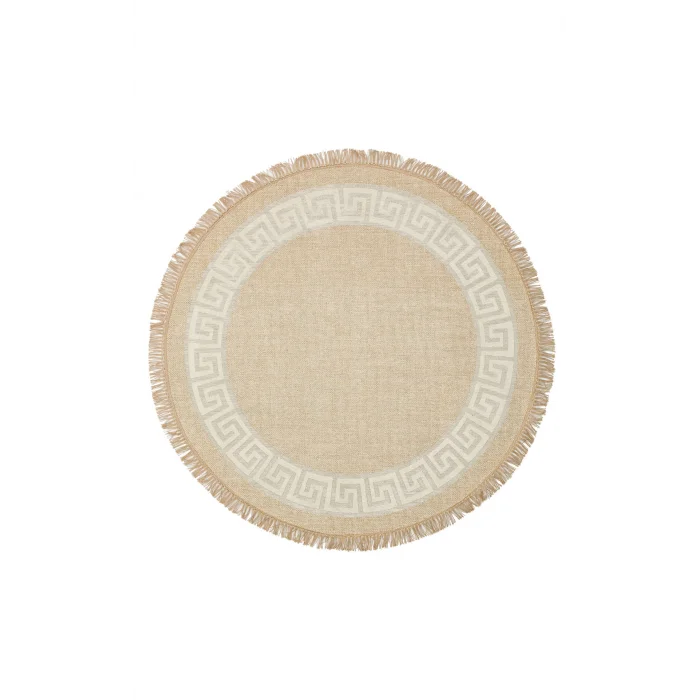 Brooklyn Brk 11 Natural Whıte Q Yuvarlak Hasır Görünümlü Kaymaz Renkli Dokuma Modern Kilim