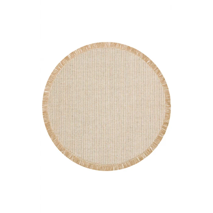 Brooklyn Brk 01 Cream Sılver Q Yuvarlak Hasır Görünümlü Kaymaz Renkli Dokuma Modern Kilim