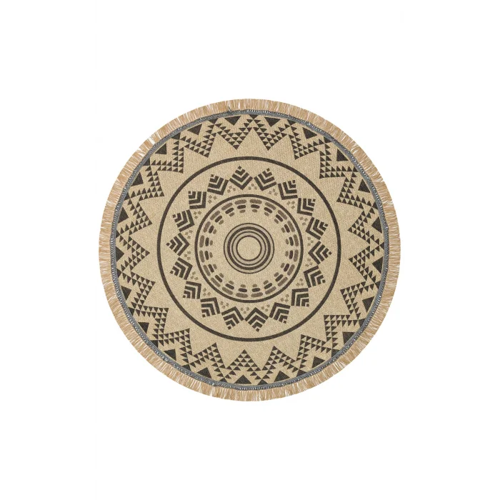 Brooklyn Brk 08 Black Yuvarlak Hasır Görünümlü Kaymaz Renkli Dokuma Modern Kilim