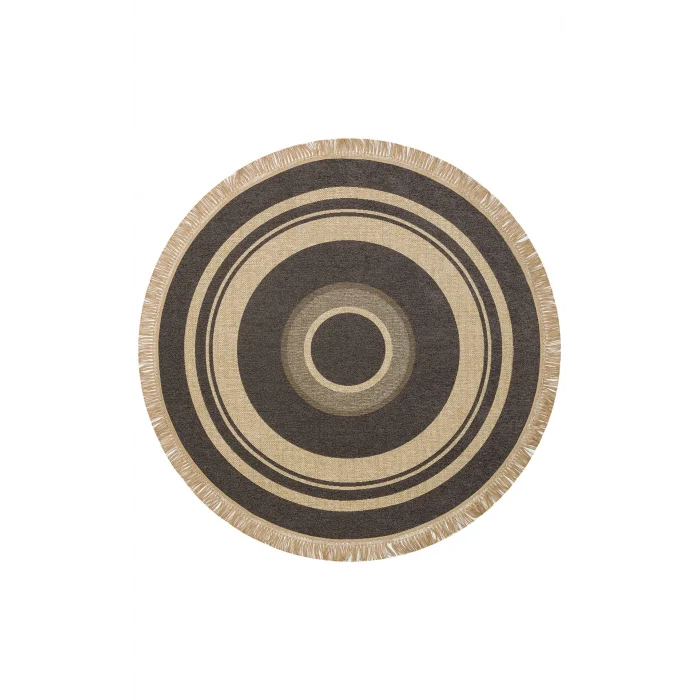 Brooklyn Brk 09 D.Grey Yuvarlak Hasır Görünümlü Kaymaz Renkli Dokuma Modern Kilim