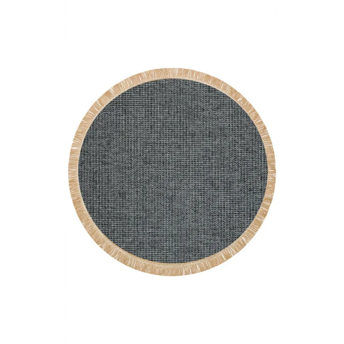 Brooklyn Brk 01 Antrasit Sılver Q Yuvarlak Hasır Görünümlü Kaymaz Renkli Dokuma Modern Kilim