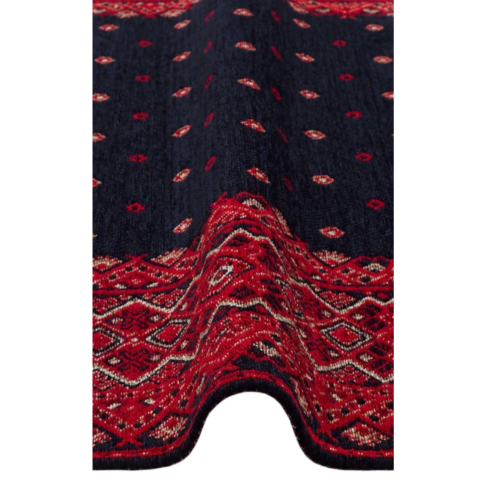 Buhari BHR 08 Navy Afgan Yağcıbedir Desenli Hav Toz Vermez Yıkanabilir Kaymaz İnce Dokuma Halı