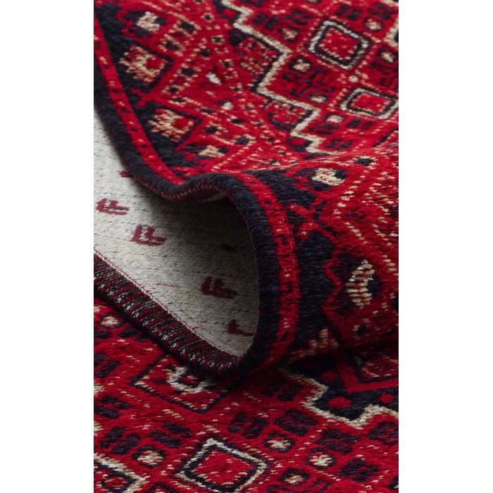 Buhari BHR 08 Navy Afgan Yağcıbedir Desenli Hav Toz Vermez Yıkanabilir Kaymaz İnce Dokuma Halı