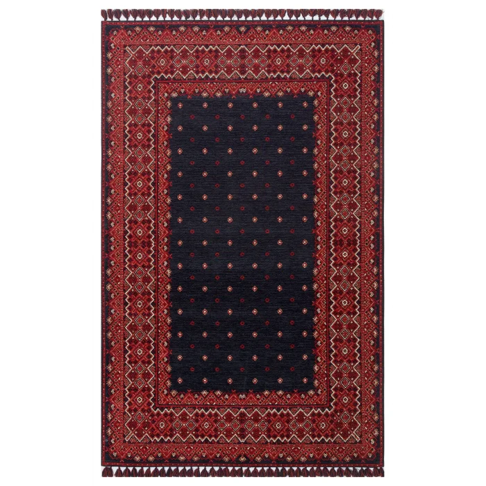 Buhari BHR 08 Navy Afgan Yağcıbedir Desenli Hav Toz Vermez Yıkanabilir Kaymaz İnce Dokuma Halı