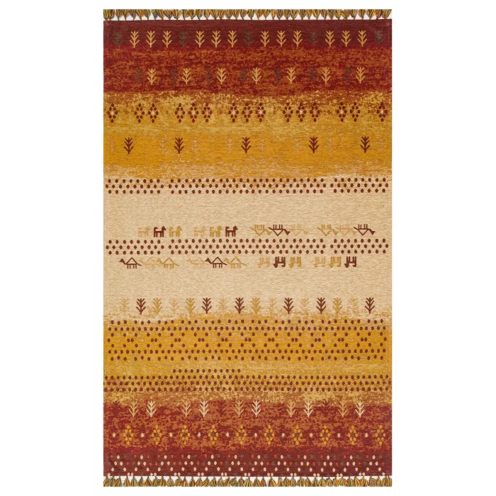 Buhari BHR 09 Terra Afgan Yağcıbedir Desenli Hav Toz Vermez Yıkanabilir Kaymaz İnce Dokuma Halı