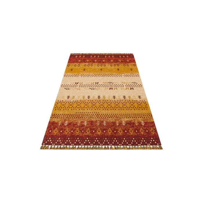 Buhari BHR 09 Terra Afgan Yağcıbedir Desenli Hav Toz Vermez Yıkanabilir Kaymaz İnce Dokuma Halı