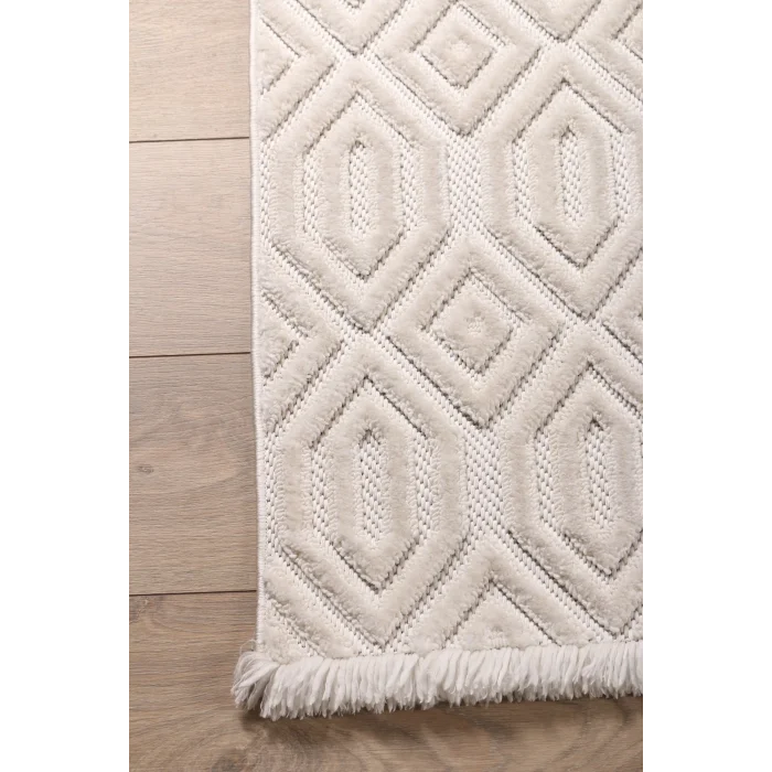 Fiesta 8748A Beyaz Özel Dokuma Tekniğiyle Üretilmiş Modern Makine Halısı ✄