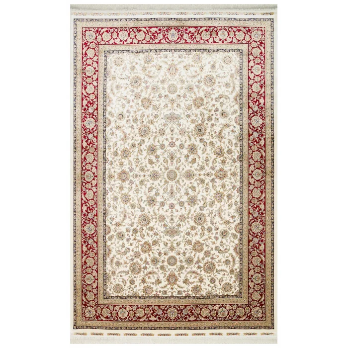 İsfahan 03 Cream Red Klasik Desenli Yüksek Kalite Sık Dokuma Makine Halısı