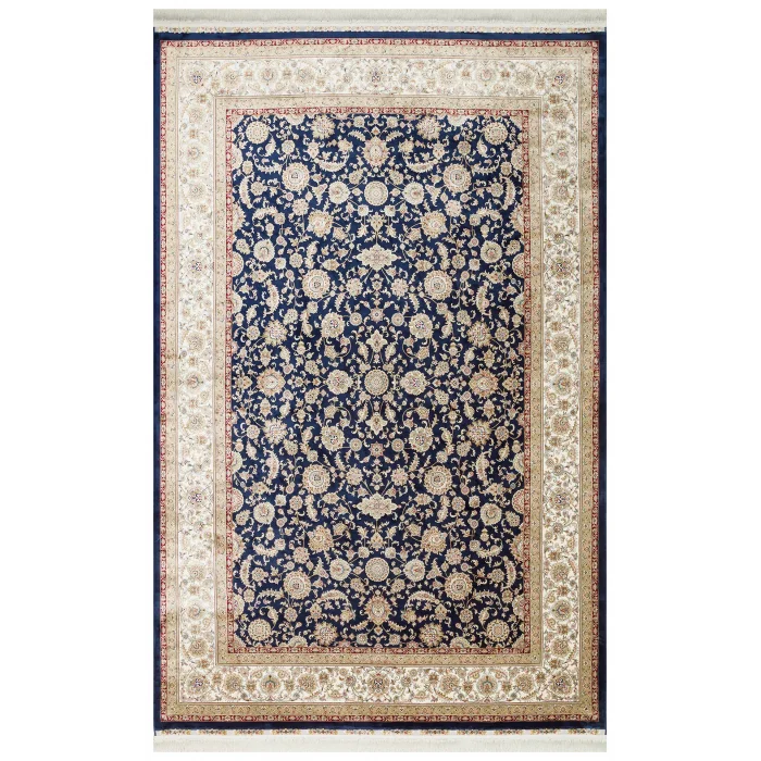 Isfahan 03 Navy Cream  Klasik Desenli Yüksek Kalite Sık Dokuma Makine Halısı