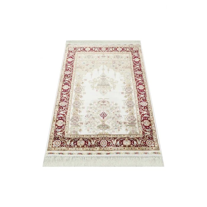 Isfahan Scd 01 Cream Red Klasik Desenli Yüksek Kalite Sık Dokuma Seccade