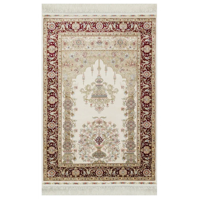 Isfahan Scd 01 Cream Red Klasik Desenli Yüksek Kalite Sık Dokuma Seccade