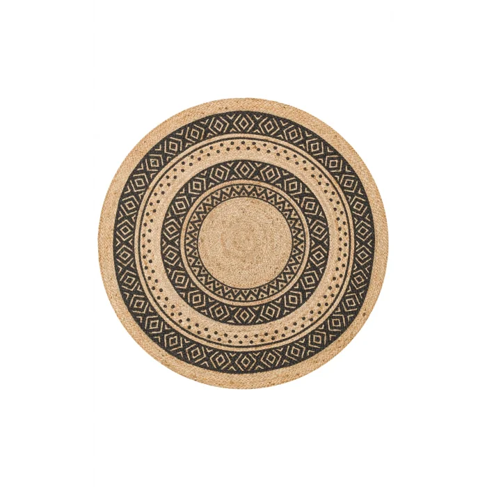 Juno Jüt Ech 08 Natural Black Flatweave El Dokuma Naturel Jüt Hasır Halı