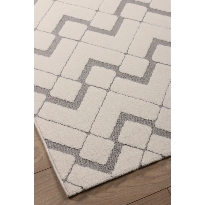 Malibu 9182A Beyaz Gri Modern Makine Halısı