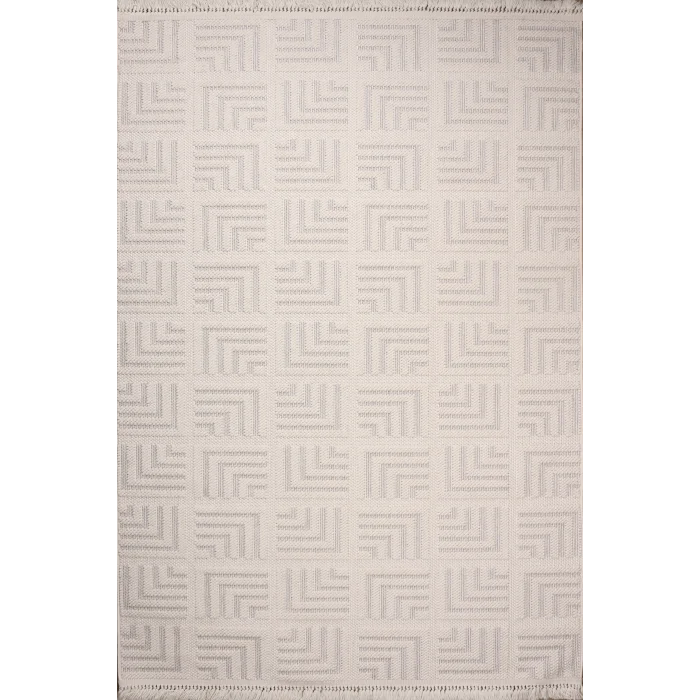 Melodi 32439C Beyaz Gri Dekoratif Loop Dokuma Makine Halısı