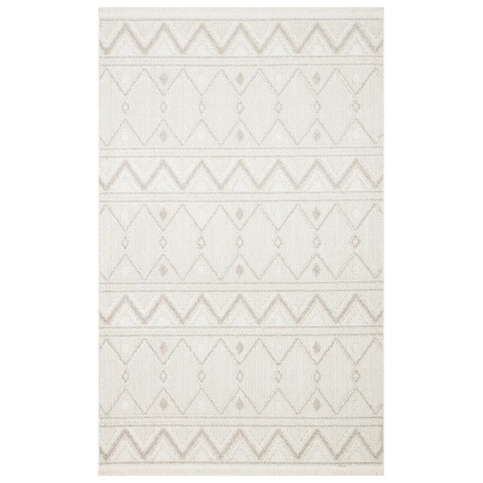 Motto MOT 03 White Beige Yumuşak Tuşeli Örgü Dokuma Modern Makine Halısı