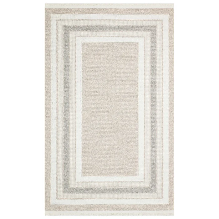 Motto MOT 04 Beige Grey Yumuşak Tuşeli Örgü Dokuma Modern Makine Halısı