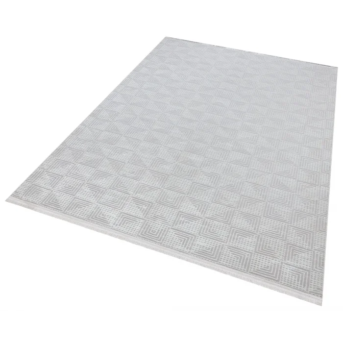 New Novart 2039 Beyaz Dekoratif Modern Kaymaz Tabanlı Makine Halısı ✄