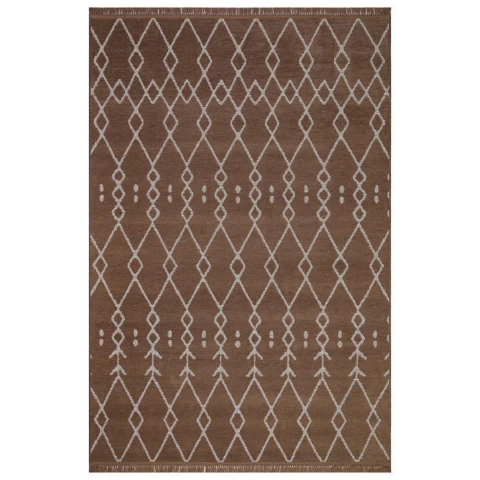 Otantik 3004 Kahve Dekoratif Modern Kaymaz Tabanlı Makinede Yıkanabilir Halı Kilim