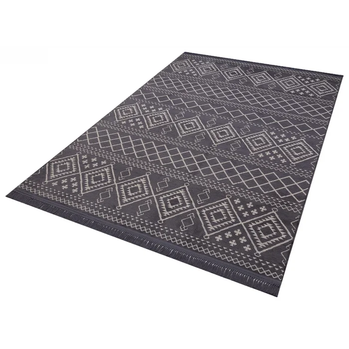 Otantik 3005 Antrasit Dekoratif Modern Kaymaz Tabanlı Makinede Yıkanabilir Halı Kilim