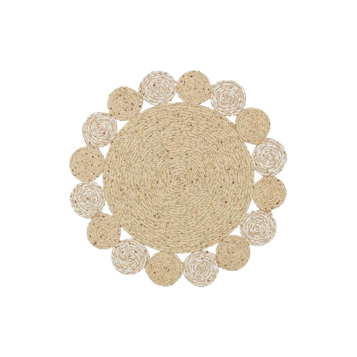 Patna PTN 03 Natural White Jüt Hasır Görünümlü Hav Toz Vermez Dekoratif Örgü Halı