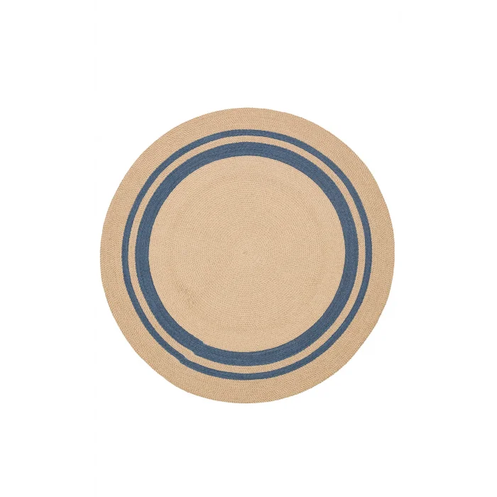 Patna PTN 06 Natural Navy Jüt Hasır Görünümlü Hav Toz Vermez Dekoratif Örgü Halı