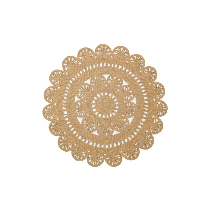 Patna PTN 14 Natural Yuvarlak Jüt Hasır Görünümlü Hav Toz Vermez Dekoratif Örgü Halı