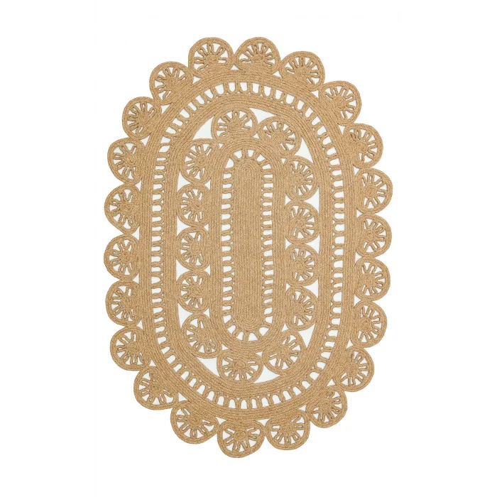 Patna PTN 14 Natural Jüt Hasır Görünümlü Hav Toz Vermez Dekoratif Örgü Halı