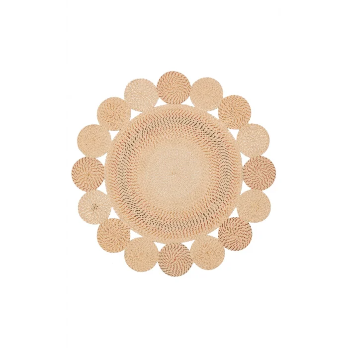 Patna PTN 17 Terra Yuvarlak Jüt Hasır Görünümlü Hav Toz Vermez Dekoratif Örgü Halı