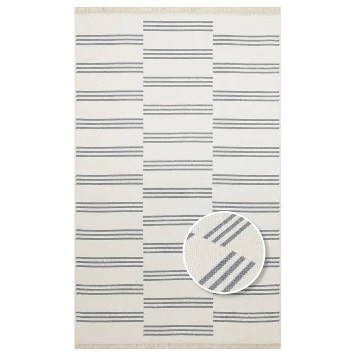 Riva Rv 02 Cream Grey Makinede Yıkanabilir Kaymaz Tabanlı Pamuk Kilim