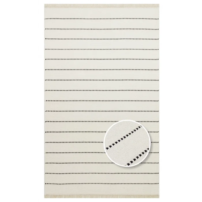 Riva Rv 03 Cream Black Makinede Yıkanabilir Kaymaz Tabanlı Pamuk Kilim