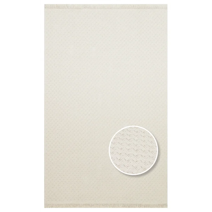 Riva Rv 01 Cream Makinede Yıkanabilir Kaymaz Tabanlı Pamuk Kilim