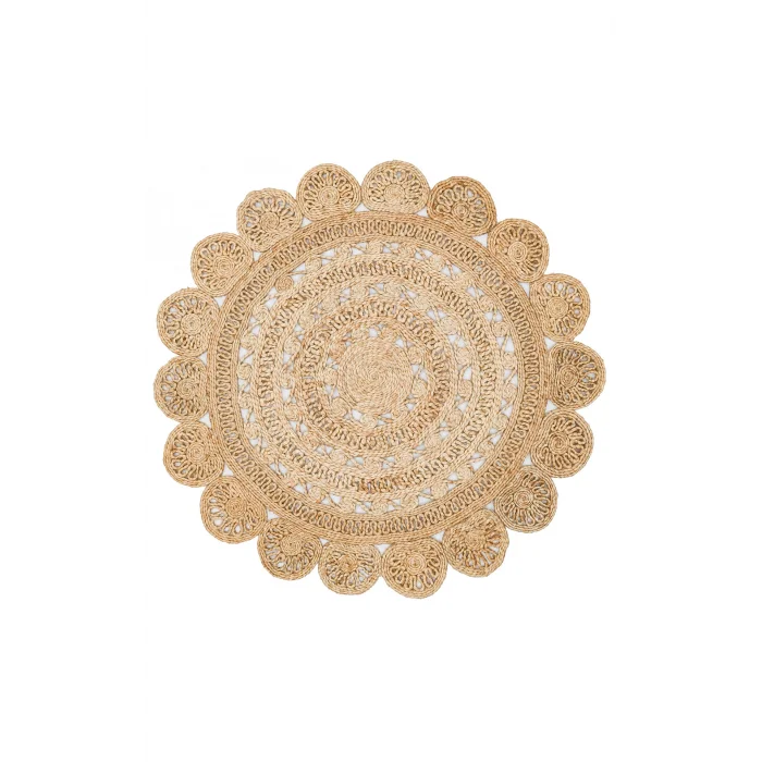 Solo Jüt 105 Dhurrie XW Yuvarlak El Dokuma Flatweave Naturel Jüt Hasır Halı