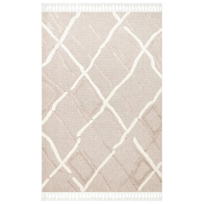 Terazzo 03 Beige White Hav Toz Vermez Yumuşak Dokulu Etnik Örgü Desenlere Sahip Modern İskindinav Halı