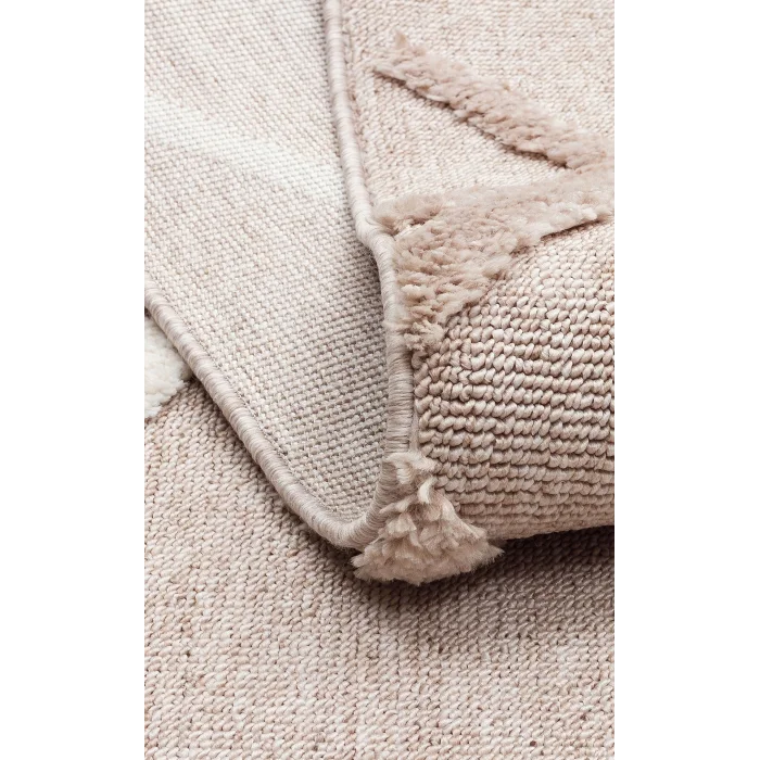 Terazzo 03 Beige White Hav Toz Vermez Yumuşak Dokulu Etnik Örgü Desenlere Sahip Modern İskindinav Halı