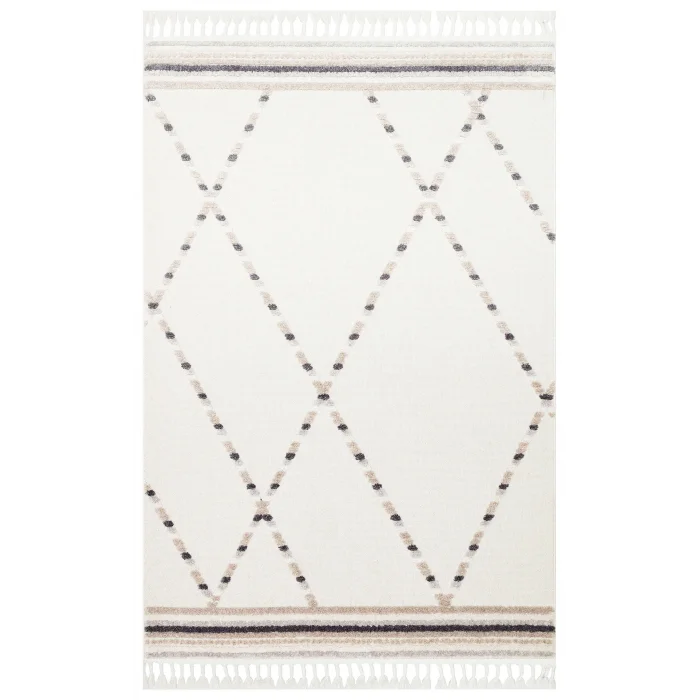 Terazzo 04 Beige White Hav Toz Vermez Yumuşak Dokulu Etnik Örgü Desenlere Sahip Modern İskindinav Halı