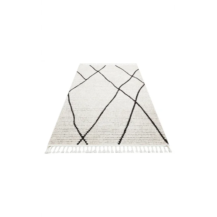 Terazzo 07 White Black Hav Toz Vermez Yumuşak Dokulu Etnik Örgü Desenlere Sahip Modern İskindinav Halı