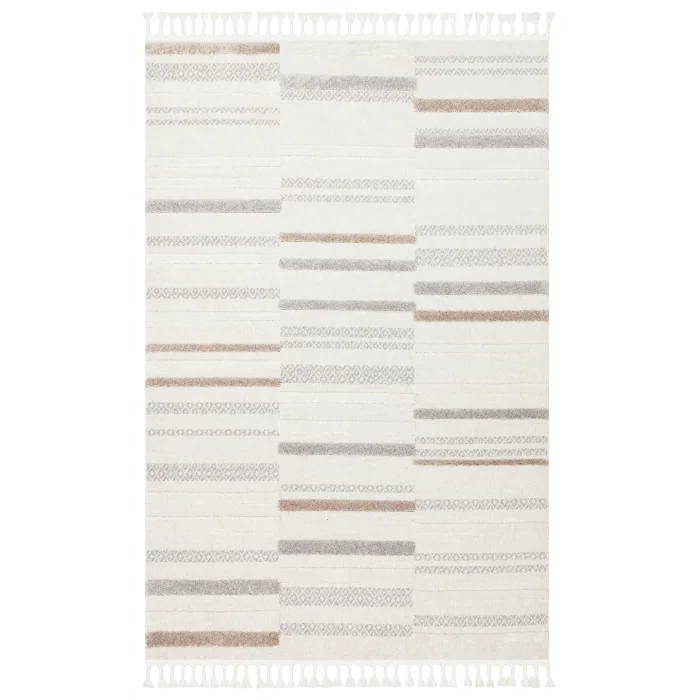 Terazzo 01 White Grey Hav Toz Vermez Yumuşak Dokulu Etnik Örgü Desenlere Sahip Modern İskindinav Halı