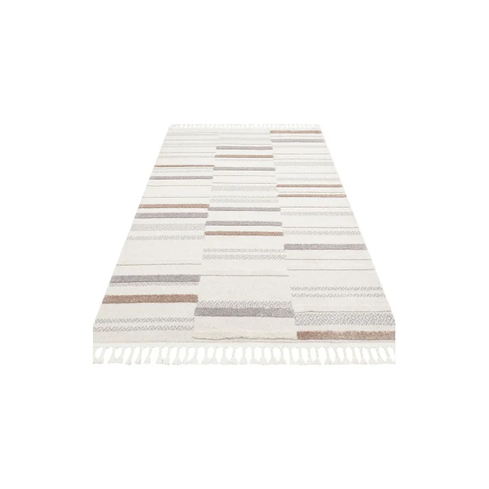 Terazzo 01 White Grey Hav Toz Vermez Yumuşak Dokulu Etnik Örgü Desenlere Sahip Modern İskindinav Halı