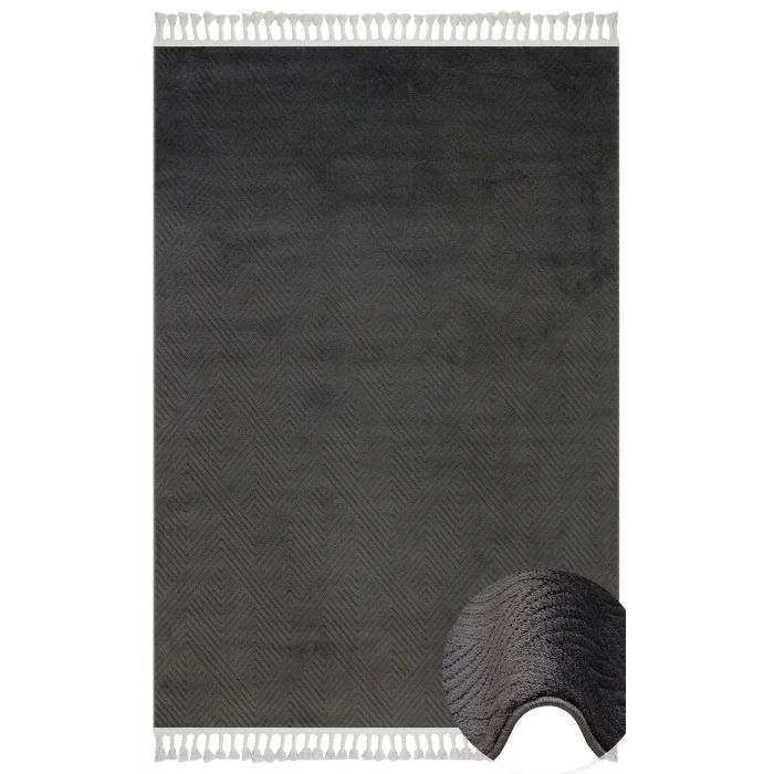 Urban 01 Black Etnik Desenlere Sahip Hav Toz Vermez Yumuşak Dokulu Modern Halı