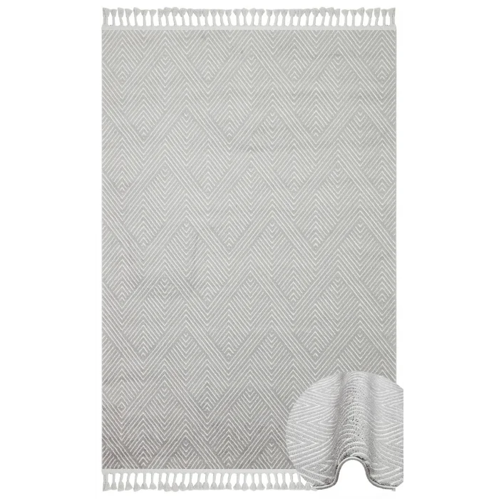 Urban 01 Grey White Etnik Desenlere Sahip Hav Toz Vermez Yumuşak Dokulu Modern Halı