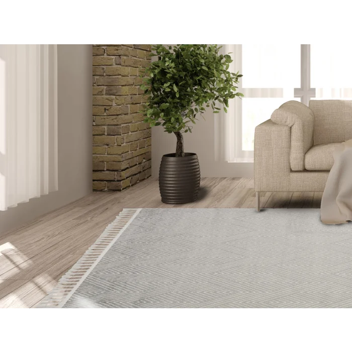 Urban 01 Grey White Etnik Desenlere Sahip Hav Toz Vermez Yumuşak Dokulu Modern Halı