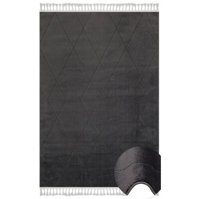 Urban 02 Black Etnik Desenlere Sahip Hav Toz Vermez Yumuşak Dokulu Modern Halı