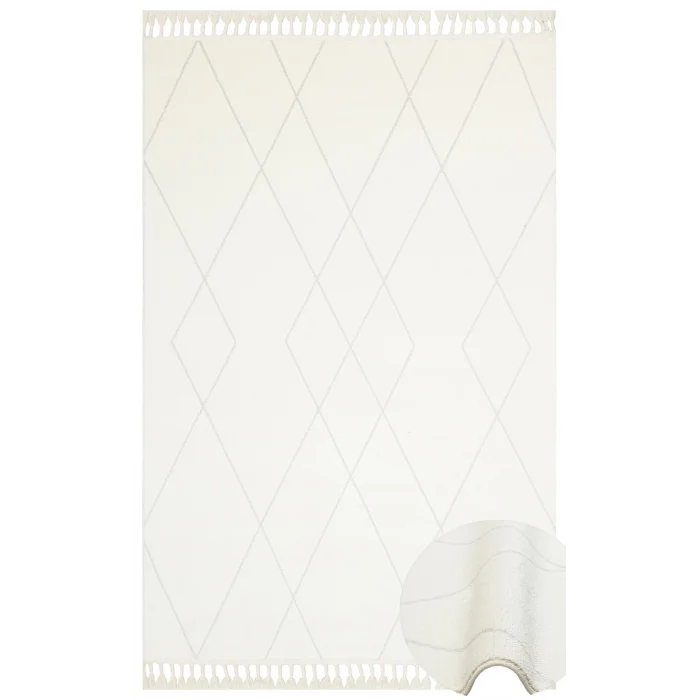 Urban 02 White Etnik Desenlere Sahip Hav Toz Vermez Yumuşak Dokulu Modern Halı