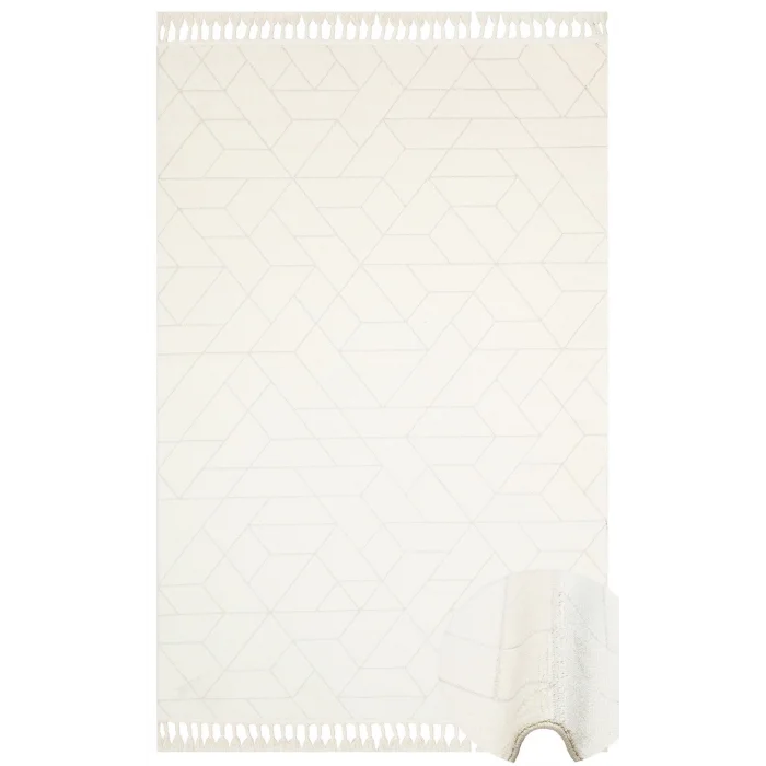 Urban 03 White Etnik Desenlere Sahip Hav Toz Vermez Yumuşak Dokulu Modern Halı