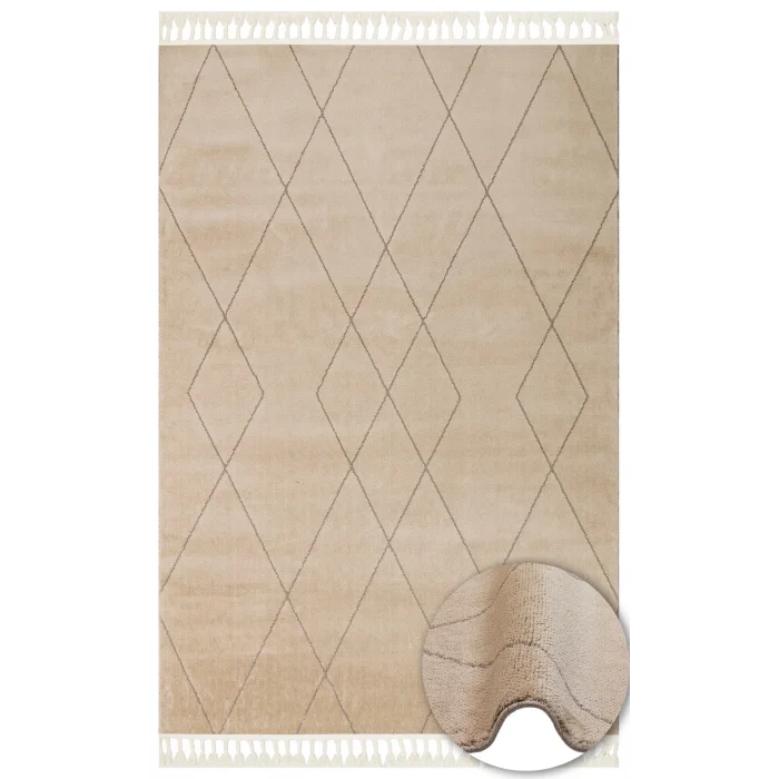 Urban 02 Beige Etnik Desenlere Sahip Hav Toz Vermez Yumuşak Dokulu Modern Halı