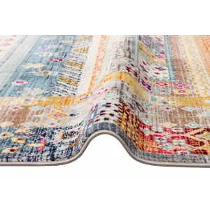 PETRA HALI 0045 Hav Toz Vermez Etnik ve Modern Desenli Renkli Saçaklı Halı