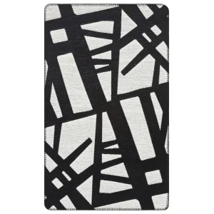 Arya Neo Arn 05 White Black Yıkanabilir Kaymaz Tabanlı Modern Pamuk Kilim