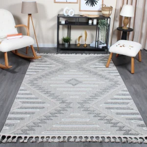 Boho BH-7 Gri Krem Bukle Dokuma Modern Makine Halısı